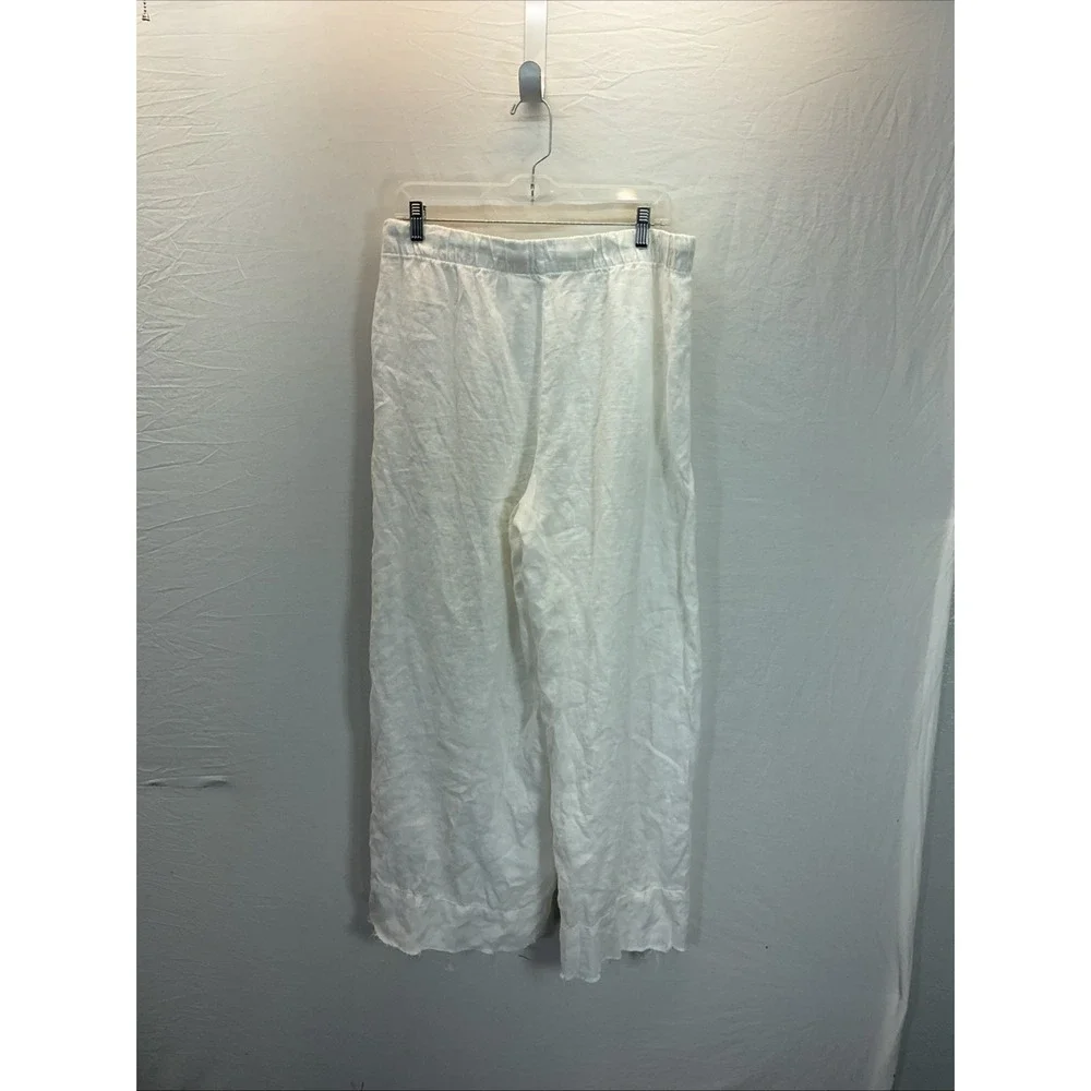 Zara White Wide Leg Linen Pants Women's Size XL Flowy Raw Hem Beach Resort Sheer